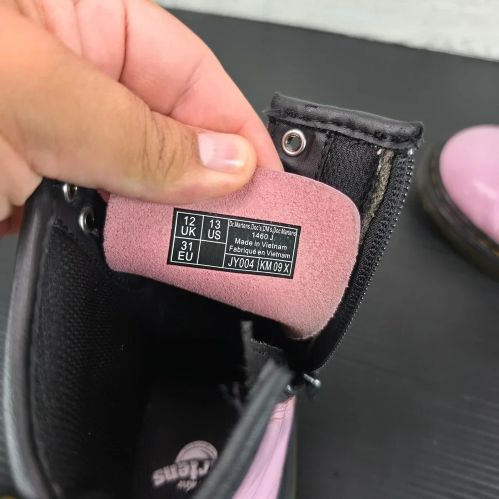 Dr. Martens 1460 J Pink Patent Lamper Lace Up Side Zip Boots Kids Size 13 US